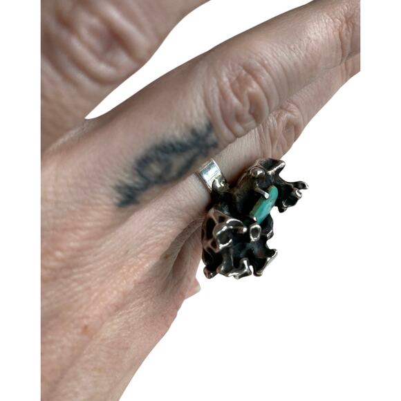 vintage sterling silver and turquoise brutalist style ring size 8 southwestern - Picture 3 of 9